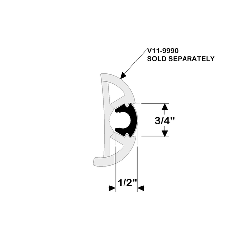 TACO Marine Flexible Vinyl Rub Rail Insert, 3/4 in x 1/2 in