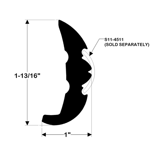 TACO Marine Rigid Vinyl Rub Rail, For S11-4511 Insert, 1-13/16 in x 1 in, 20 ft