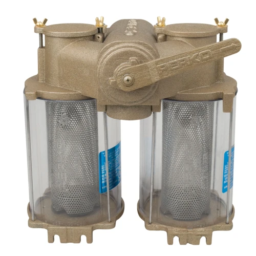 Perko 0594 Duplex Intake Water Strainer, Cast Bronze, 4-Position Control Valve