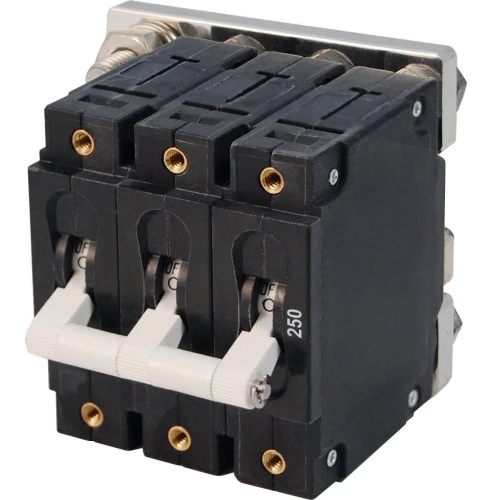 Blue Sea Systems C-Series White Toggle Circuit Breaker, Triple Pole, Magnetic Hydraulic Trip Free, 65V DC