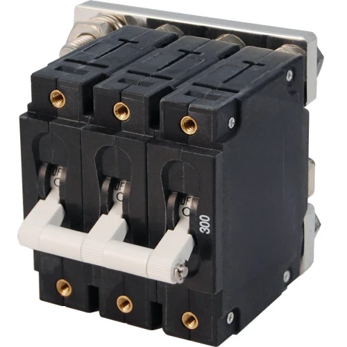 Blue Sea Systems C-Series White Toggle Circuit Breaker, Triple Pole, Magnetic Hydraulic Trip Free, 65V DC
