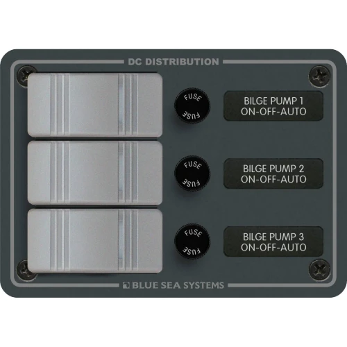 Blue Sea Systems Contura Bilge Pump Control DC Panel, 12/24V, Water-Resistant, 45A, 15A AGC Fuses