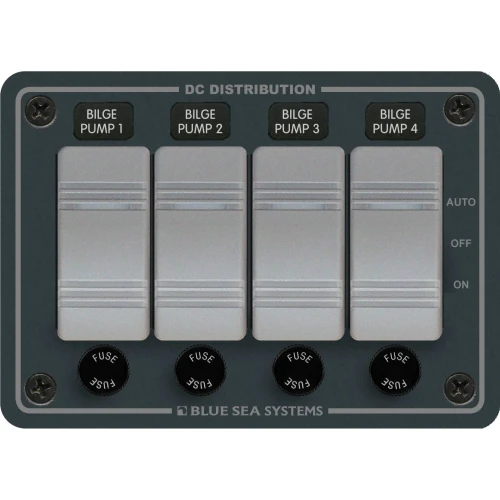 Blue Sea Systems Contura Bilge Pump Control DC Panel, 12/24V, Water-Resistant, 45A, 15A AGC Fuses