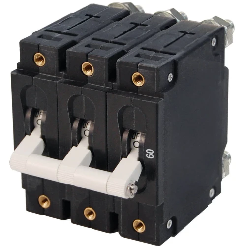 Blue Sea Systems C-Series Toggle Circuit Breaker, Triple Pole, 120/240V AC, 80V DC, White Actuator
