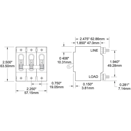 Blue Sea Systems C-Series Toggle Circuit Breaker, Triple Pole, 120/240V AC, 80V DC, White Actuator