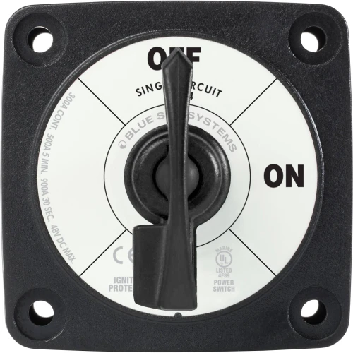 Blue Sea Systems m-Series Single Circuit ON-OFF Battery Switch, Locking Key, 48V DC, 300A Continuous, IP66, 3/8 in Studs