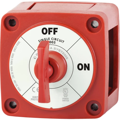 Blue Sea Systems m-Series Mini Battery Switch with Key, Single Circuit ON-OFF, 48V DC, 300A Continuous