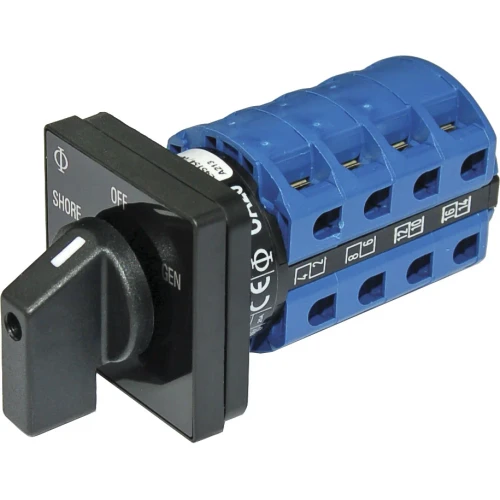 Blue Sea Systems AC Source Selector Rotary Switch, 4-Pole, 2 + OFF Positions, Dual Output, 600V AC Max