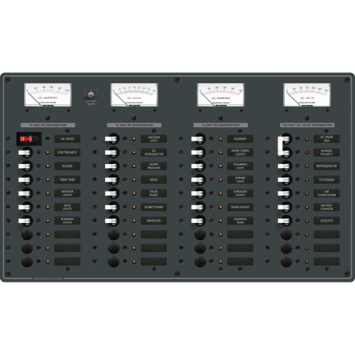 Blue Sea Systems Traditional Metal AC/DC Main Distribution Panel, 8 AC Positions, 29 DC Positions, 12V DC