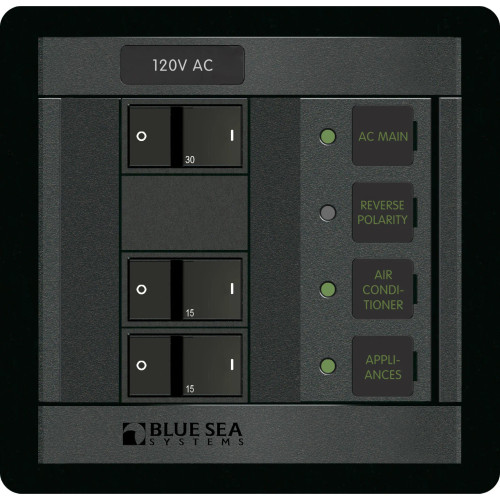 Blue Sea Systems 360 120V AC Main Panel, Flat Rocker Breakers - Apollo Lighting