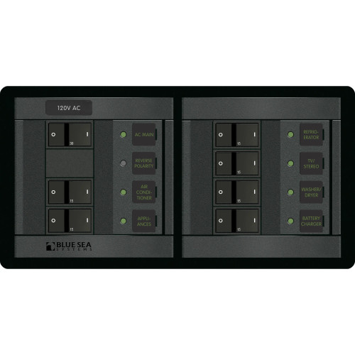 Blue Sea Systems 360 120V AC Main Panel, Flat Rocker Breakers - Apollo Lighting