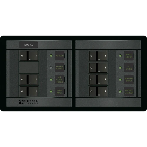 Blue Sea Systems 360 120V AC Main Panel, Flat Rocker Breakers