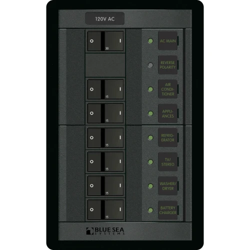 Blue Sea Systems 360 120V AC Main Panel, Flat Rocker Breakers