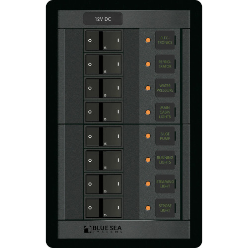 Blue Sea Systems 360 Panel System Branch Circuit Breaker Panel, 12V DC, 15A Flat Rocker Breakers - Apollo Lighting