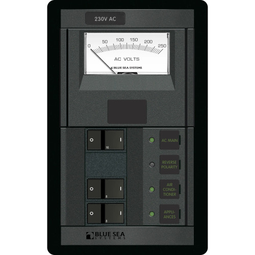 Blue Sea Systems AC Main Circuit Breaker Panel, 230V AC, Micro Voltmeter - Apollo Lighting
