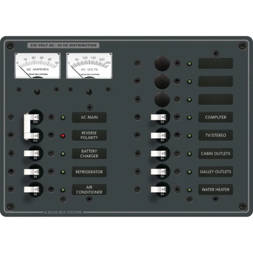Blue Sea Systems AC Main Circuit Breaker Panel, 230V AC, Micro Voltmeter