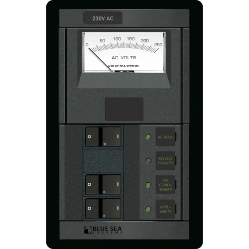 Blue Sea Systems AC Main Circuit Breaker Panel, 230V AC, Micro Voltmeter