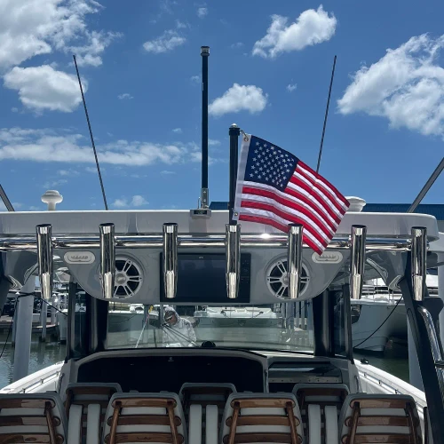 TACO Marine Carbon Fiber Flag Pole, For 1-5/8 in Rod Holders and Gunwale Mounts, J-Lock System, Awl Grip Clear Coat, 360° Swivel