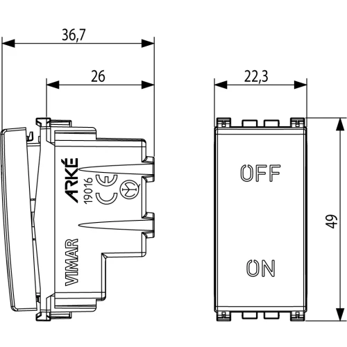 Vimar ARKÉ Series 2P 20AX 1-Way Switch, 250V, Lightable - Apollo Lighting