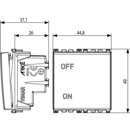 Vimar ARKÉ Series 2P 20AX 1-Way Switch, 250V, Lightable