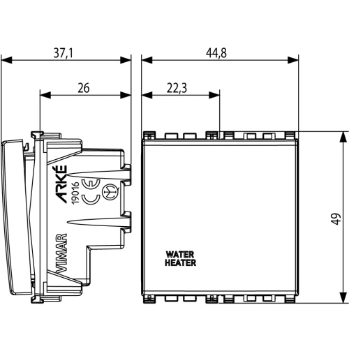 Vimar ARKÉ Series 2P 20AX 1-Way Switch, 250V, Lightable
