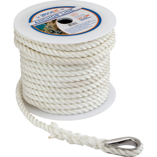 Sea Dog Marine Nylon Anchor Line 3/8"X60' White (301110060Wh-1)