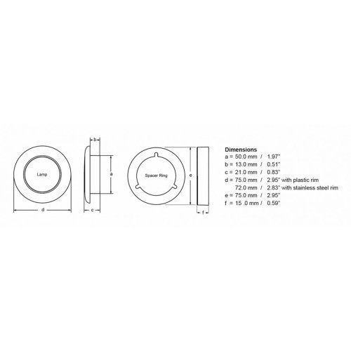 Hella Marine Slim Line Round LED Courtesy Lamp, IP67, 3in OD, 2in Cutout, 0.5in Mounting Depth