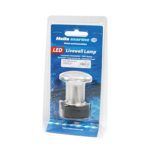 Hella Marine LED Livewell/Baitwell Lamp, 12V DC, IP67, 0.5W, Single-Hole Mount, 120mm Cable