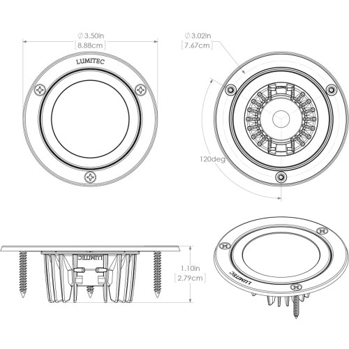 Lumitec Shadow Flush Mount LED Down Light, 10-30V DC, IP67, 3.5 in Diameter, 2 in Cutout, 1.1 in Depth