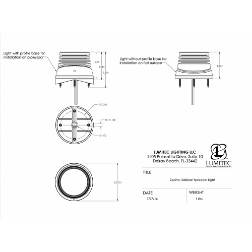 Lumitec - Zephyr LED Spreader/Deck Light - Brushed Base - White Non-Dimming - Apollo Lighting