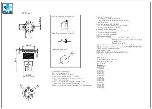 Mega LED - 19MM Push Button - IP67, 5A, Stainless Steel - Apollo Lighting Mega LED - 19MM Push Button - IP67, 5A, Stainless Steel - Apollo Lighting