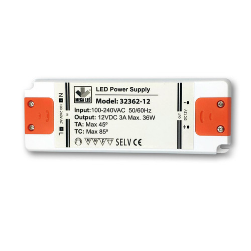 Mega LED - Driver Power Supply - 100-240V AC, 12V DC, 3A, 36W (32362-12)