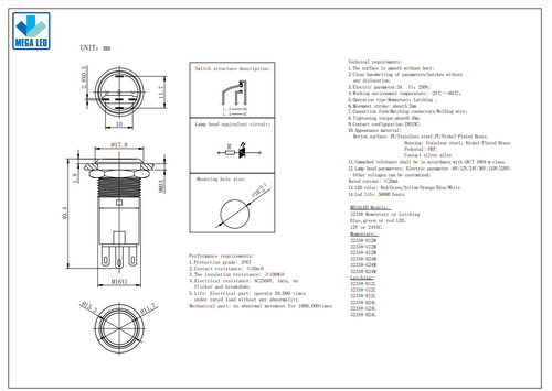 Mega LED - 16MM LED Push Button - 5A, Waterproof IP67, Stainless Steel - Apollo Lighting