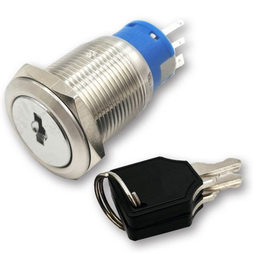 Mega LED - Key Switch Button - Stainless Steel Key Switch For 12V or 24V DC, 5A 250V Contacts (32356)