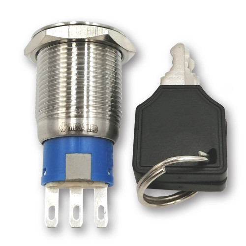 Mega LED - Key Switch Button - Stainless Steel Key Switch For 12V or 24V DC, 5A 250V Contacts (32356)