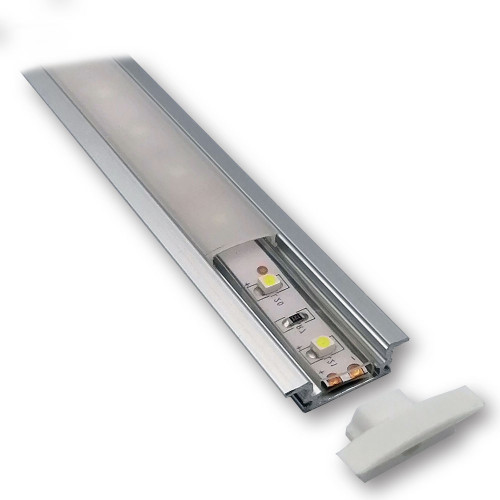 Mega LED - Slim Recessed Aluminum Profile - Standard Frosted Cover, Length 2 Meters (30210)