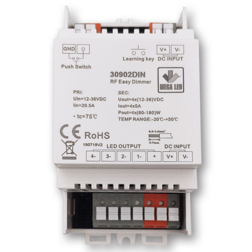 Mega LED - Electronic Dimmer - Ideal For All LED Lights, Input 12-36V DC, 20A Max, 240-720W (30902DIN)