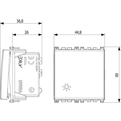 Vimar Arké Push Button, 1P NO, 10A 250V~, Lightable, IP40 - Apollo Lighting