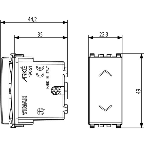 Vimar Arké 2P 2-Way Push Button, 10A, 250V, 6 Terminals