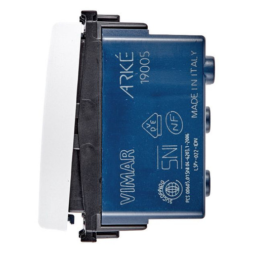 Vimar Arké 2-Way Rocker Switch, 1P, 16AX, 250V, IP40, Lightable, Replaceable Button