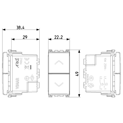 Vimar - Arké 19062 Push Button - 1P NO + 1P NO 10 A 250 V, Directional Arrows, IP40, Plastic - Apollo Lighting