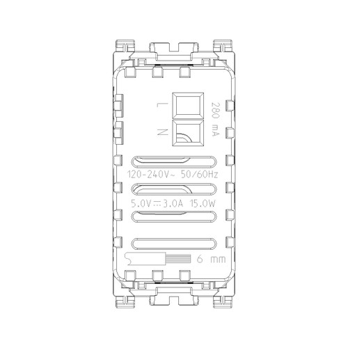 Vimar Arké USB Charging Outlet, 120-240V AC, 1 Module