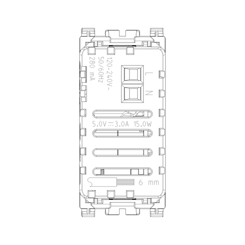 Vimar Arké USB Charging Outlet, 120-240V AC, 1 Module