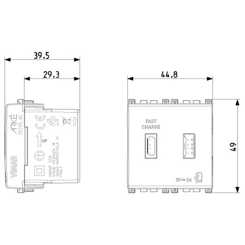 Vimar Arké USB Charging Outlet, 5V, 2 Modules, 50/60 Hz