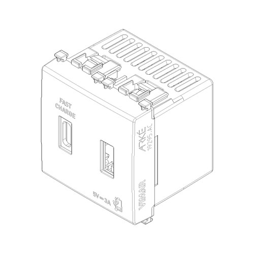 Vimar Arké USB Charging Outlet, 5V, 2 Modules, 50/60 Hz