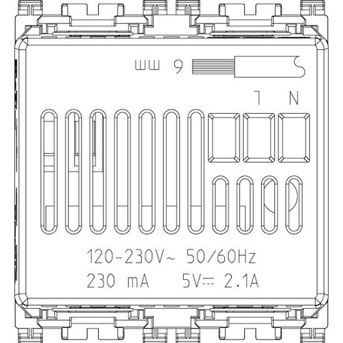 Vimar Arké USB Charging Outlet, 5V, 2 Modules, 50/60 Hz
