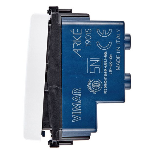 Vimar Arké 19015 2-Pole 1-Way Rocker Switch, 16AX, 250V, IP40, Flush-Mount, Lightable, Replaceable Button