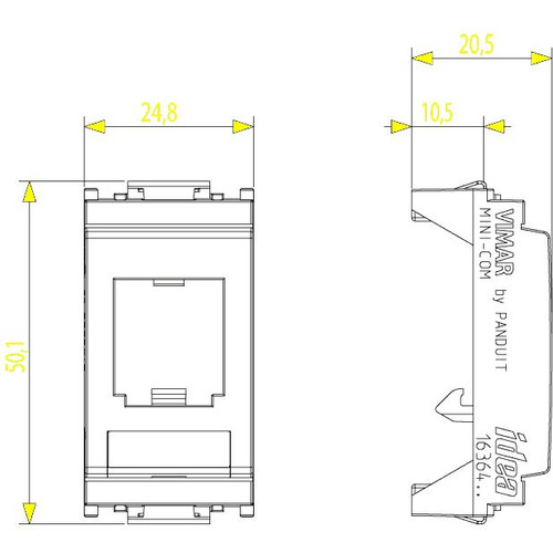 Vimar Idea MINI-COM Panduit Module Adapter, 25 x 50 x 21 mm