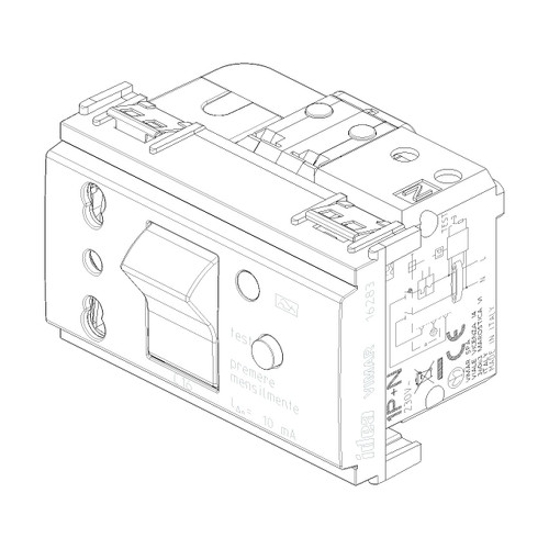 Vimar Idea SICURY Bpresa Socket Outlet, Italian Standard P17/11, 2P+E 16A 250V, C16 RCBO, 10mA, 3 Modules