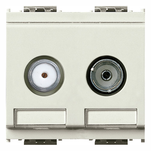 Vimar Idea Coaxial TV-RD-SAT Socket Outlet, 5-2400 MHz, 2 Outputs, 24V 500 mA DC Pass, 2 Modules